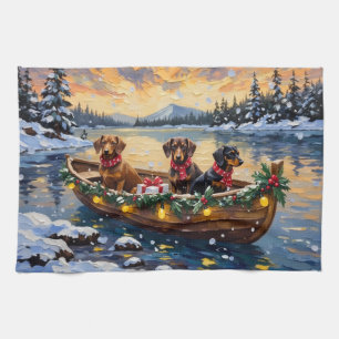 Dachshund Weihnachtsboot Urlaub Geschirrtuch