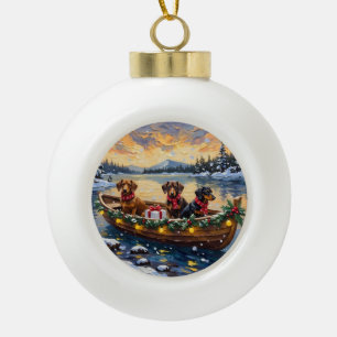 Dachshund Weihnachtsboot Urlaub Keramik Kugel-Ornament