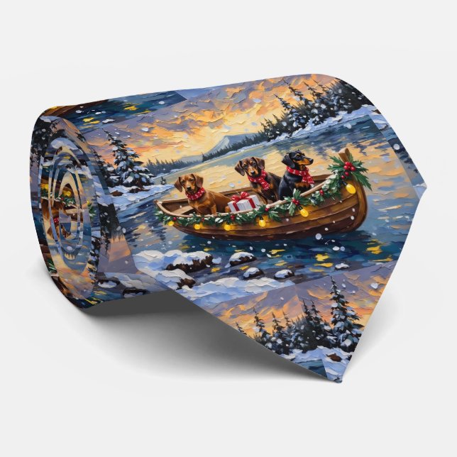 Dachshund Weihnachtsboot Urlaub Krawatte (Gerollt)