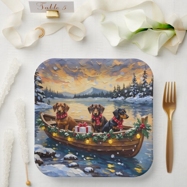 Dachshund Weihnachtsboot Urlaub Pappteller (Hochzeit)