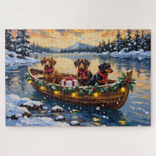 Dachshund Weihnachtsboot Urlaub Puzzle