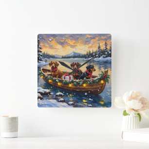 Dachshund Weihnachtsboot Urlaub Quadratische Wanduhr