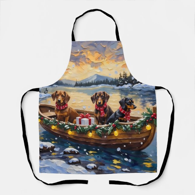 Dachshund Weihnachtsboot Urlaub Schürze (Vorderseite)