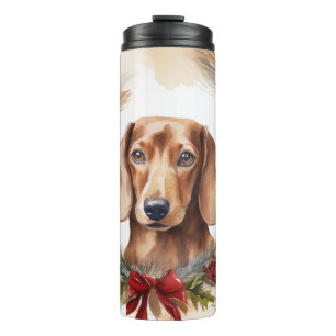 Dachshund-Weihnachtskranz Festlicher Hund Thermosbecher