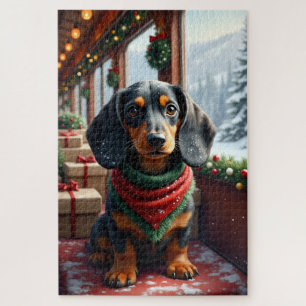 Dachshund-Weihnachtskunst Puzzle