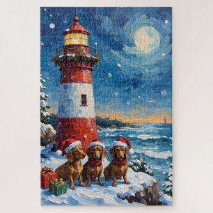 Dachshund-Weihnachtsleuchtturm-Feiertag Puzzle