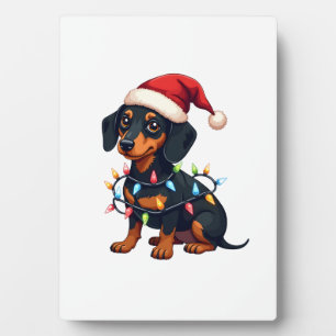 Dachshund Weihnachtslichter Santa Hut Weihnachten Fotoplatte