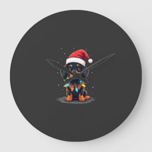 Dachshund Weihnachtslichter Santa Hut Weihnachten Große Wanduhr