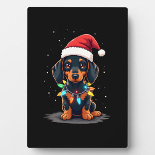 Dachshund Weihnachtslichter Weihnachtsmann Hut Wei Fotoplatte