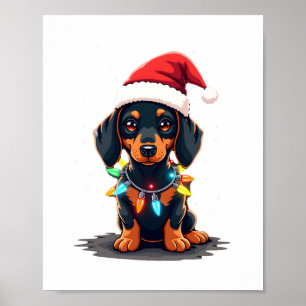 Dachshund Weihnachtslichter Weihnachtsmann Hut Wei Poster