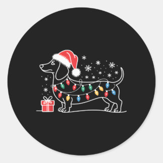 Dachshund Weihnachtslichter Weihnachtsmann Hut Wei Runder Aufkleber