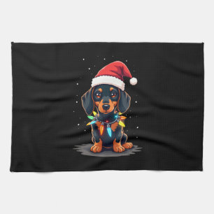 Dachshund Weihnachtslichter Weihnachtsmann Hut Xma Geschirrtuch