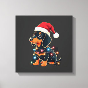 Dachshund Weihnachtslichter Weihnachtsmannmütze We Leinwanddruck