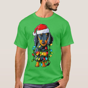 Dachshund Weihnachtsmann Hut Weihnachtsbeleuchtung T-Shirt