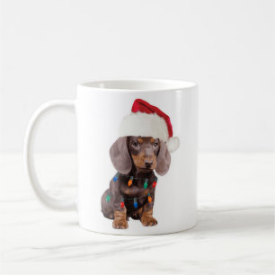 Dachshund Weihnachtsmann Hut Weihnachtslichter Hun Kaffeetasse