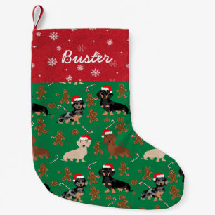 Dachshund Weihnachtsmann Hüte Lebkuchen Weihnachte Kleiner Weihnachtsstrumpf