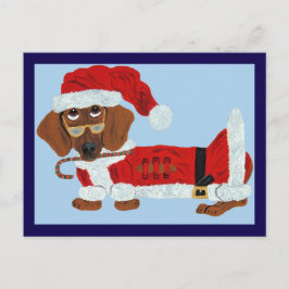 Dachshund Weihnachtsmann mit einem Zuckerrohr Postkarte
