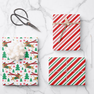 Dachshund-Weihnachtspapier-Set aus 3 Geschenkpapier Set