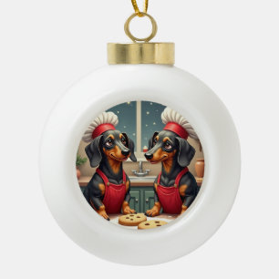 Dachshund-Weihnachtsplätzchenbäcker-Feiertagsmaler Keramik Kugel-Ornament