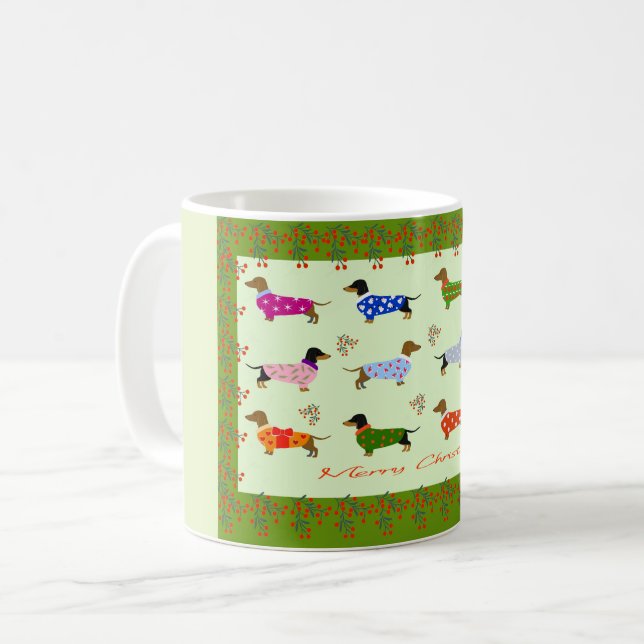 Dachshund-Weihnachtstasse Kaffeetasse (Vorderseite Links)
