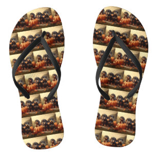 Dachshund-Welpe Herbstfreude Kürbis Flip Flops