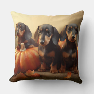 Dachshund-Welpe Herbstfreude Kürbis Kissen