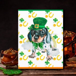 Dachshund-Welpe Hund Kleeblatt St. Patricks Tag  Feiertagspostkarte