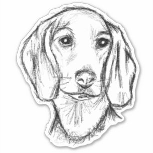 Dachshund Welpe Hund schwarz weiß einfache Skizze Aufkleber