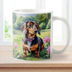 Dachshund-Welpe-Sausage-Dog-Süß-Doxie-Aquarell Kaffeetasse