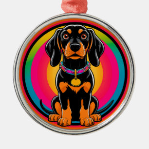 Dachshund-Welpe umgeben von lebendigem Regenbogen Ornament Aus Metall