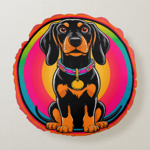 Dachshund-Welpe umgeben von lebendigem Regenbogen Rundes Kissen