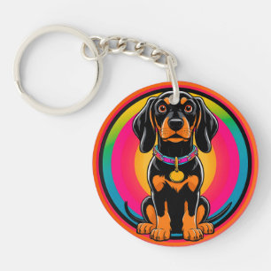 Dachshund-Welpe umgeben von lebendigem Regenbogen Schlüsselanhänger