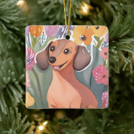 Dachshund-Welpe | Wasserfarben-Hund Haustier Keramikornament