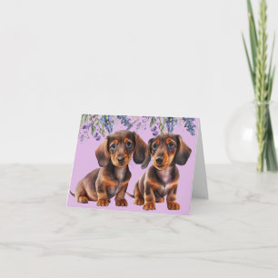 Dachshund Welpen Florale Leere Grußkarte Karte