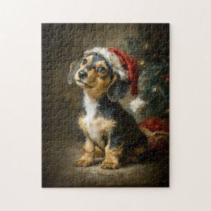 Dachshund-Welpen-Weihnachtsbild Puzzle