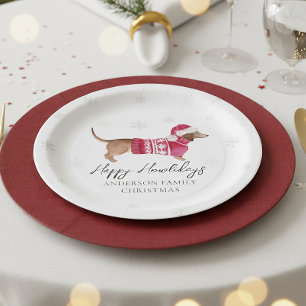 Dachshund Wiener Dog Aquarell Haustier Winterurlau Pappteller