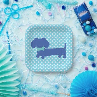 Dachshund Wiener Dog Blaues Fliege Party Serviette Pappteller