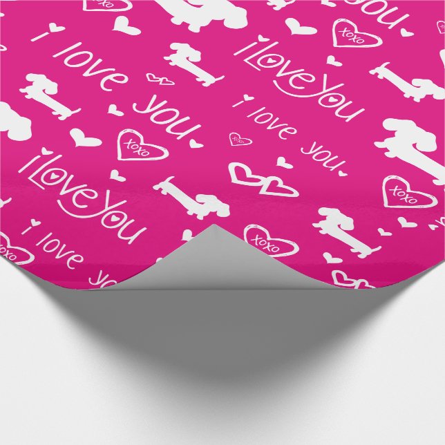 Dachshund Wiener Dog Hearts Love Gift Wrap Paper Geschenkpapier (Ecke)