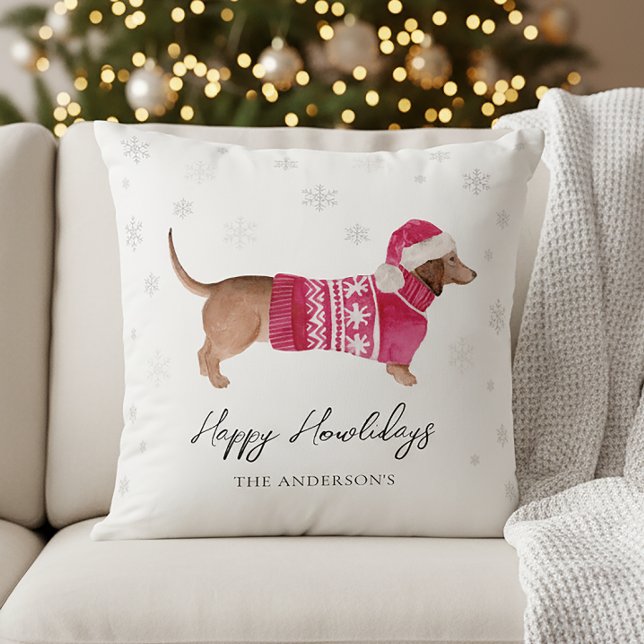 Dachshund Wiener Dog Watercolor Pet Holiday Kissen (Von Creator hochgeladen)