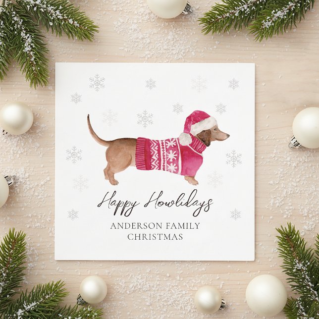 Dachshund Wiener Dog Watercolor Pet Winter Holiday Serviette (Von Creator hochgeladen)