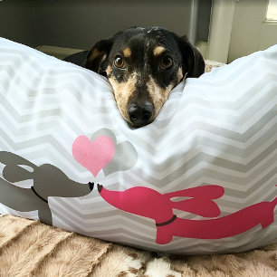 Dachshund Wiener Hund Liebe & Herzen Rosa & Grau Lendenkissen