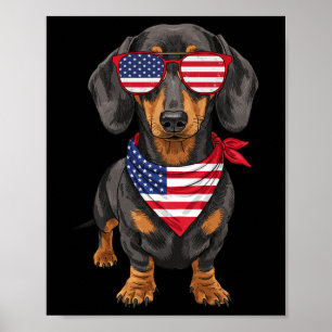 Dachshund Wiener USA US-Flagge 4. Juli Amerika C Poster