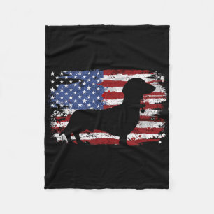Dachshund Wiener Vintage-Amerikanische Flagge Fleecedecke
