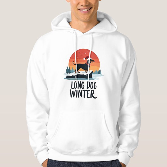 Dachshund Winter Sunset Design with Long Dog Hoodie (Vorderseite)