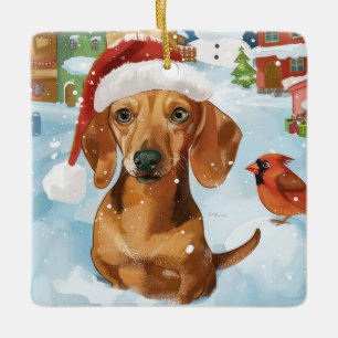 Dachshund Winter Wonderland Weihnachtsfreude Keramikornament