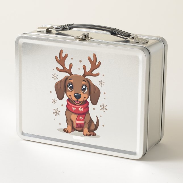 Dachshund Winterfreude Metall Brotdose (Vorderseite)