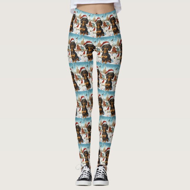 Dachshund Winterwunderland Weihnachtsfreude Leggings (Vorderseite)