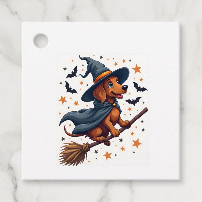 Dachshund-Witches-Schmaus Geschenkanhänger (Vorderseite)