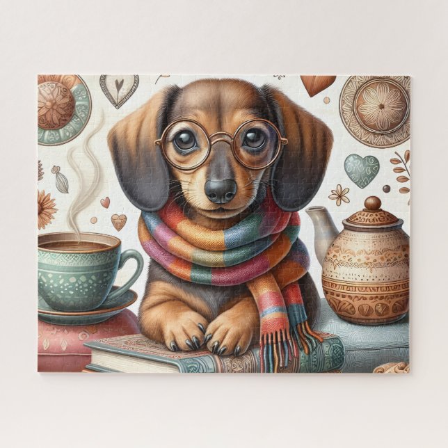 Dachshund With Coffee Puzzle (Horizontal)