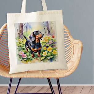 Dachshund Wurst Hund Waldprimel Blumen Tragetasche